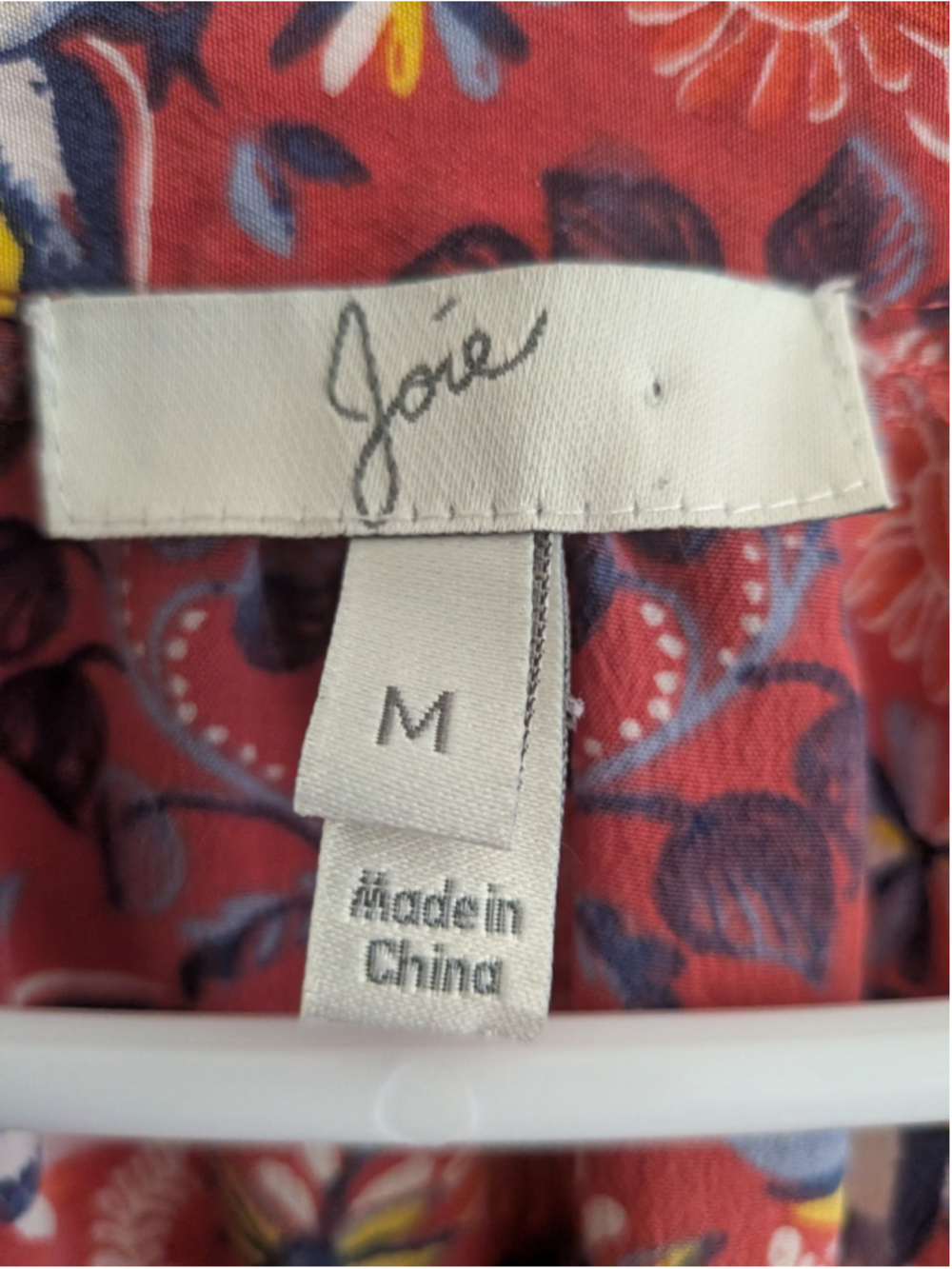 Joie 100% Silk Floral Boho Blouse Red Multicolor Peasant Top Size M - Picture 5 of 6
